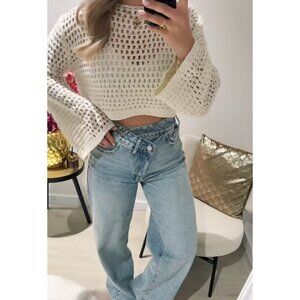 ALL IN FAVOR Open Stitch Cotton Sweater in White Size Small